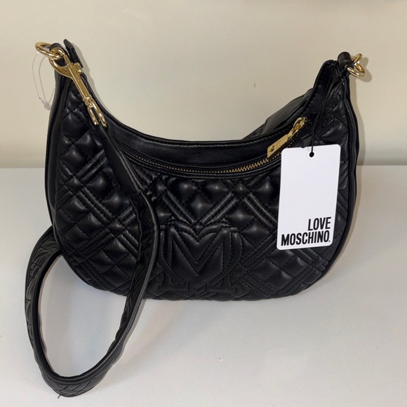 NWT Love Moschino Black Quilted Shoulder Bag - Picture 6 of 7